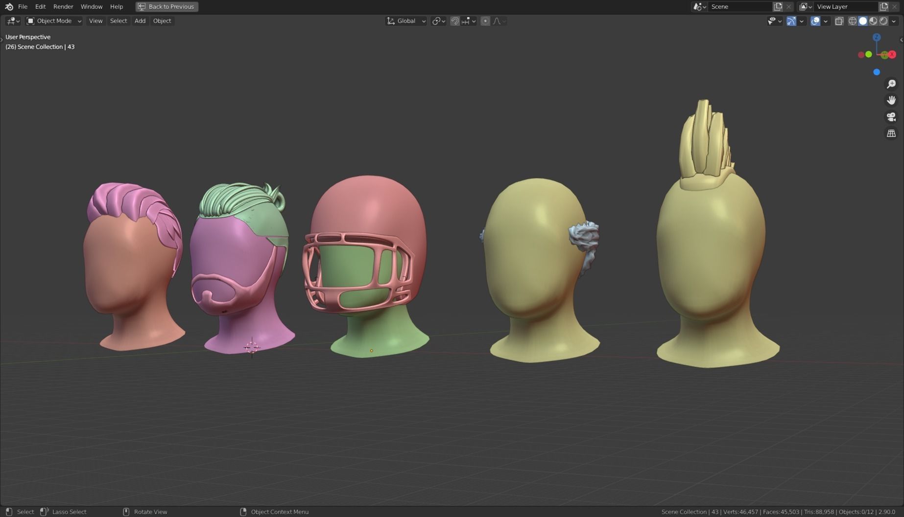 Base Stylized Haircuts 41-45 Low-poly 3D model_16