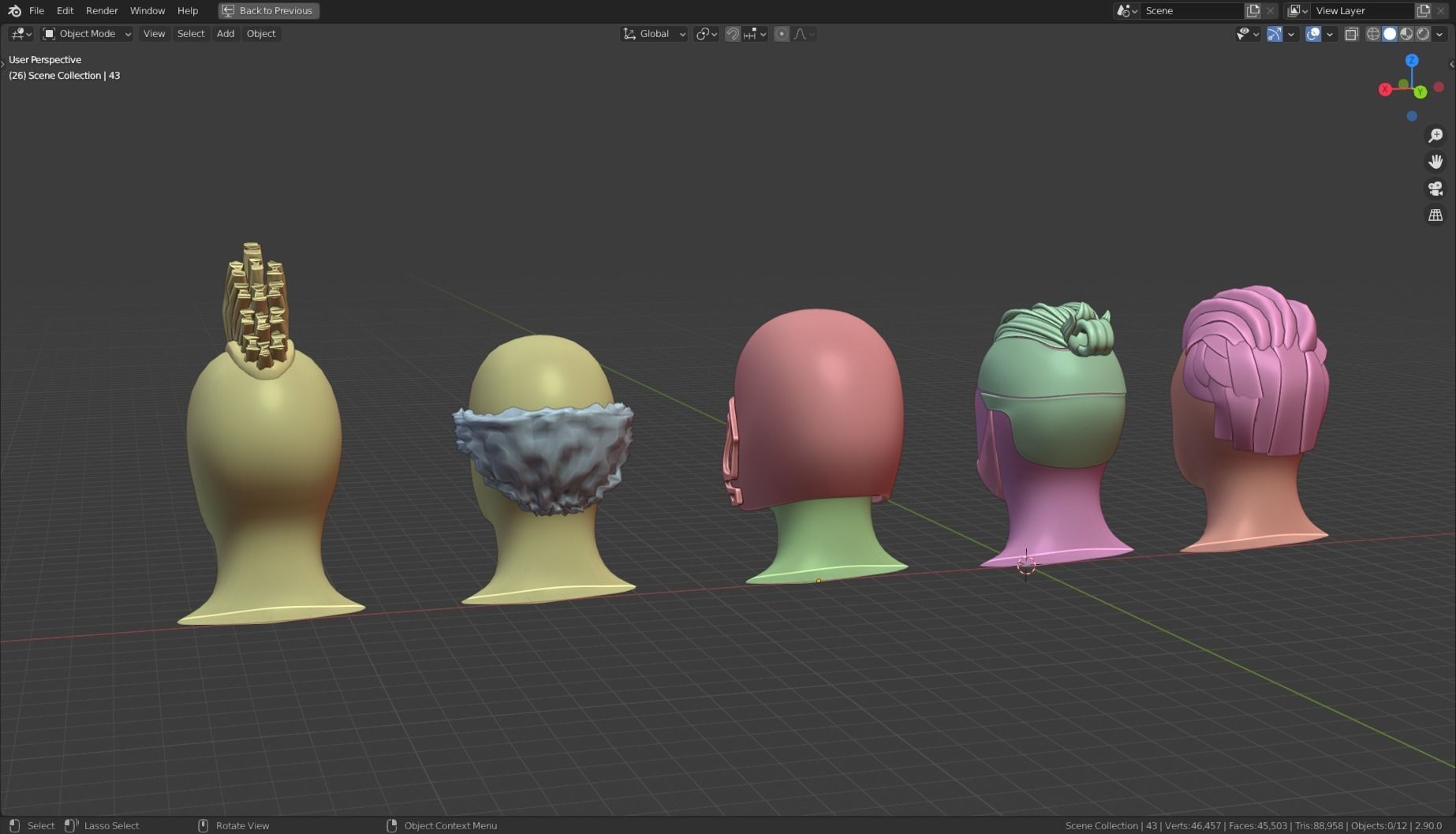 Base Stylized Haircuts 41-45 Low-poly 3D model_22