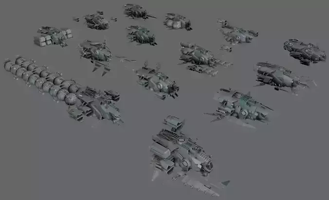 14 Spaceships Collection Low-poly 3D model