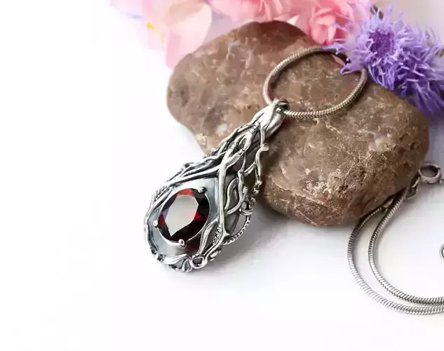 Pendant 3D model with an oval stone - Printable jewelry model