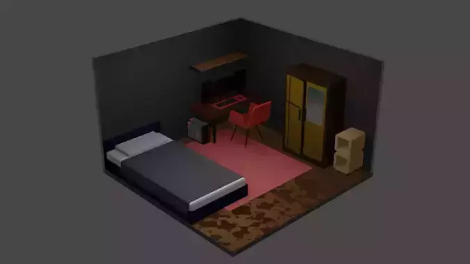 Minimalist Bedroom Kosan - 3D Low Poly 