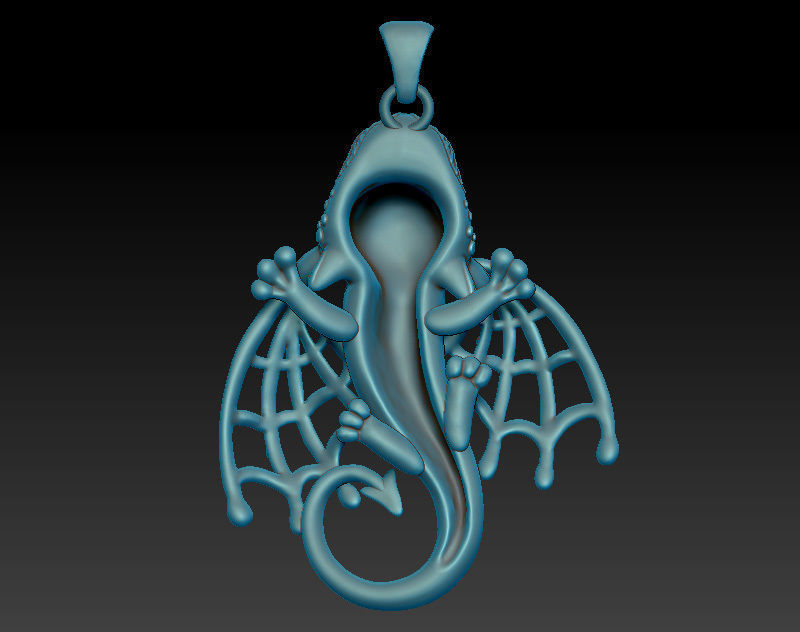 Dragon pendant with wings and pattern for oxidizing 3D print model_6