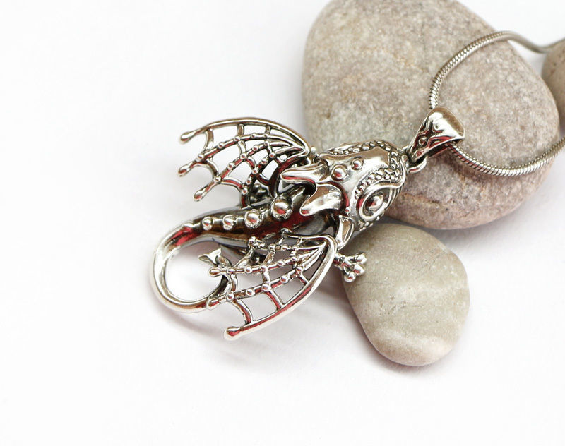 Dragon pendant with wings and pattern for oxidizing 3D print model_1