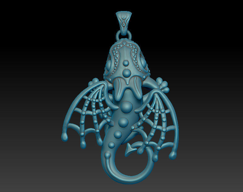 Dragon pendant with wings and pattern for oxidizing 3D print model_5