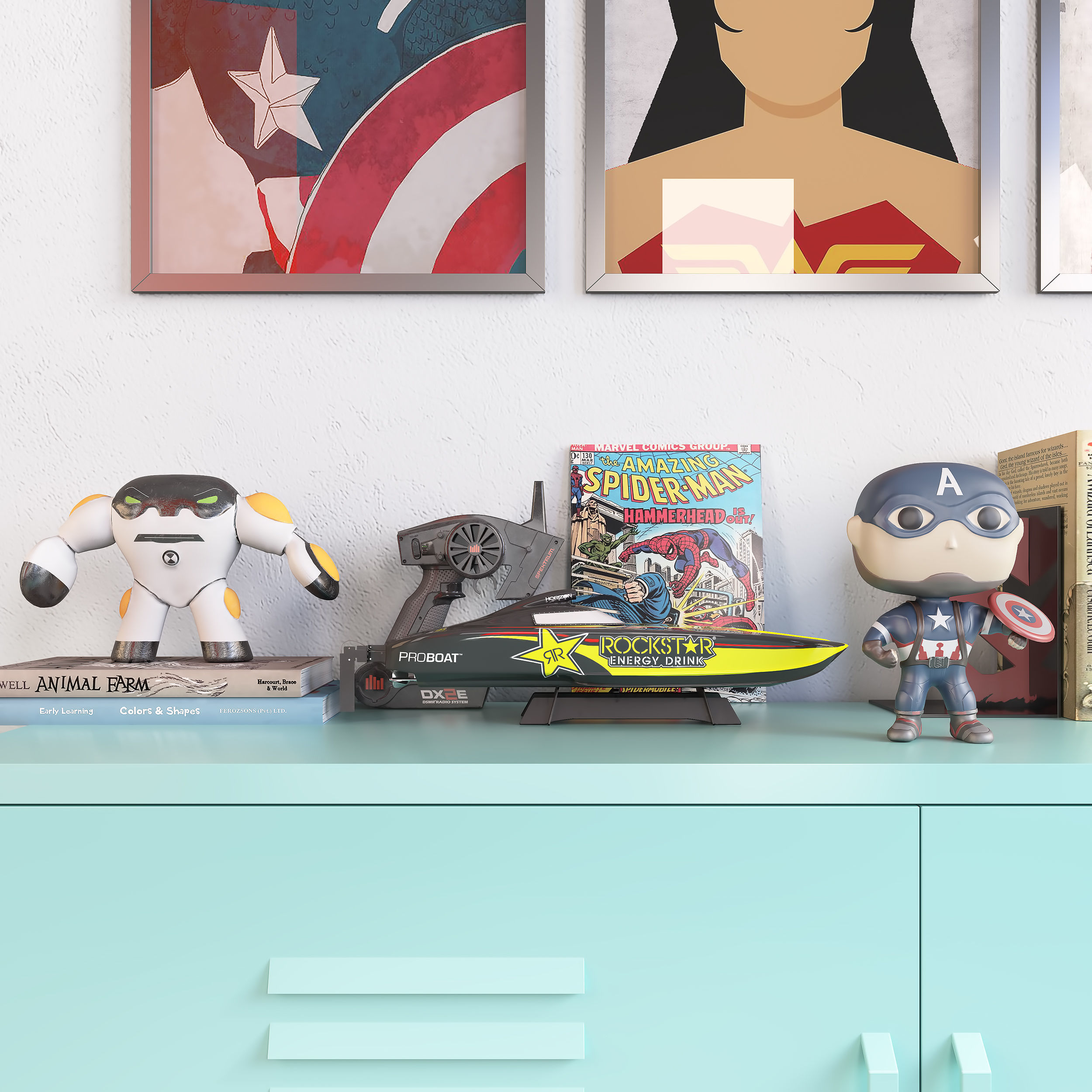 SUPERHERO teen room decor set 3D model_1