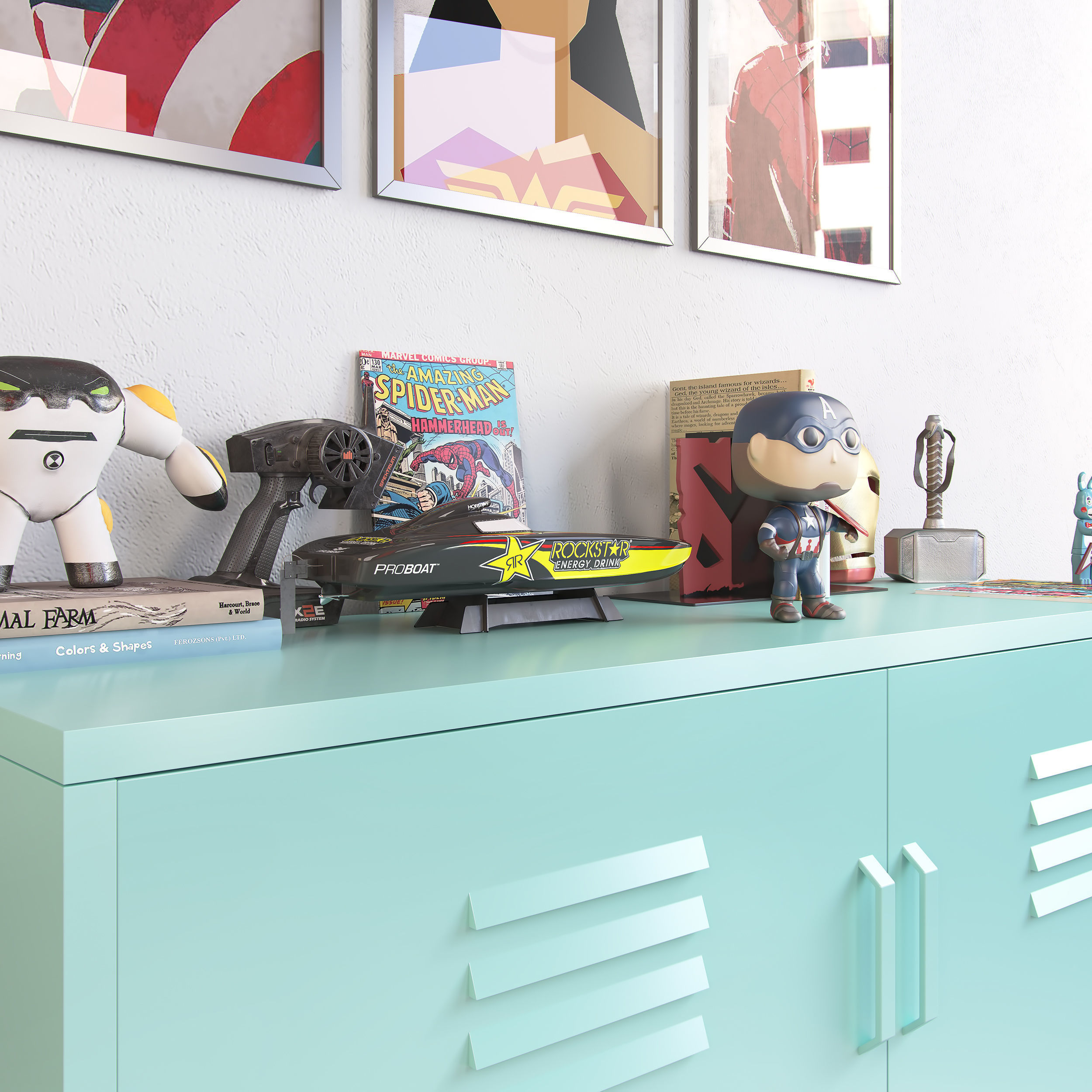 SUPERHERO teen room decor set 3D model_4
