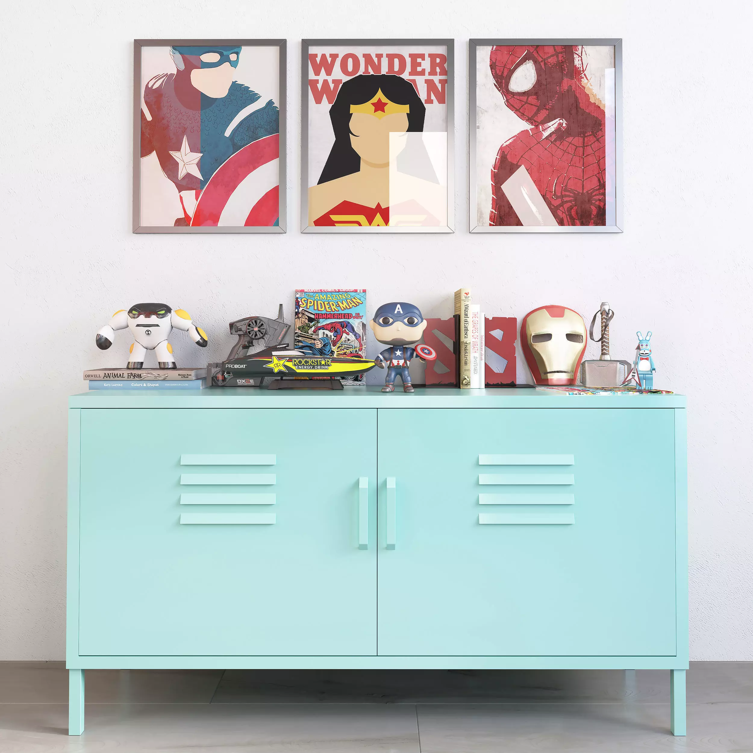 SUPERHERO teen room decor set 3D model_0