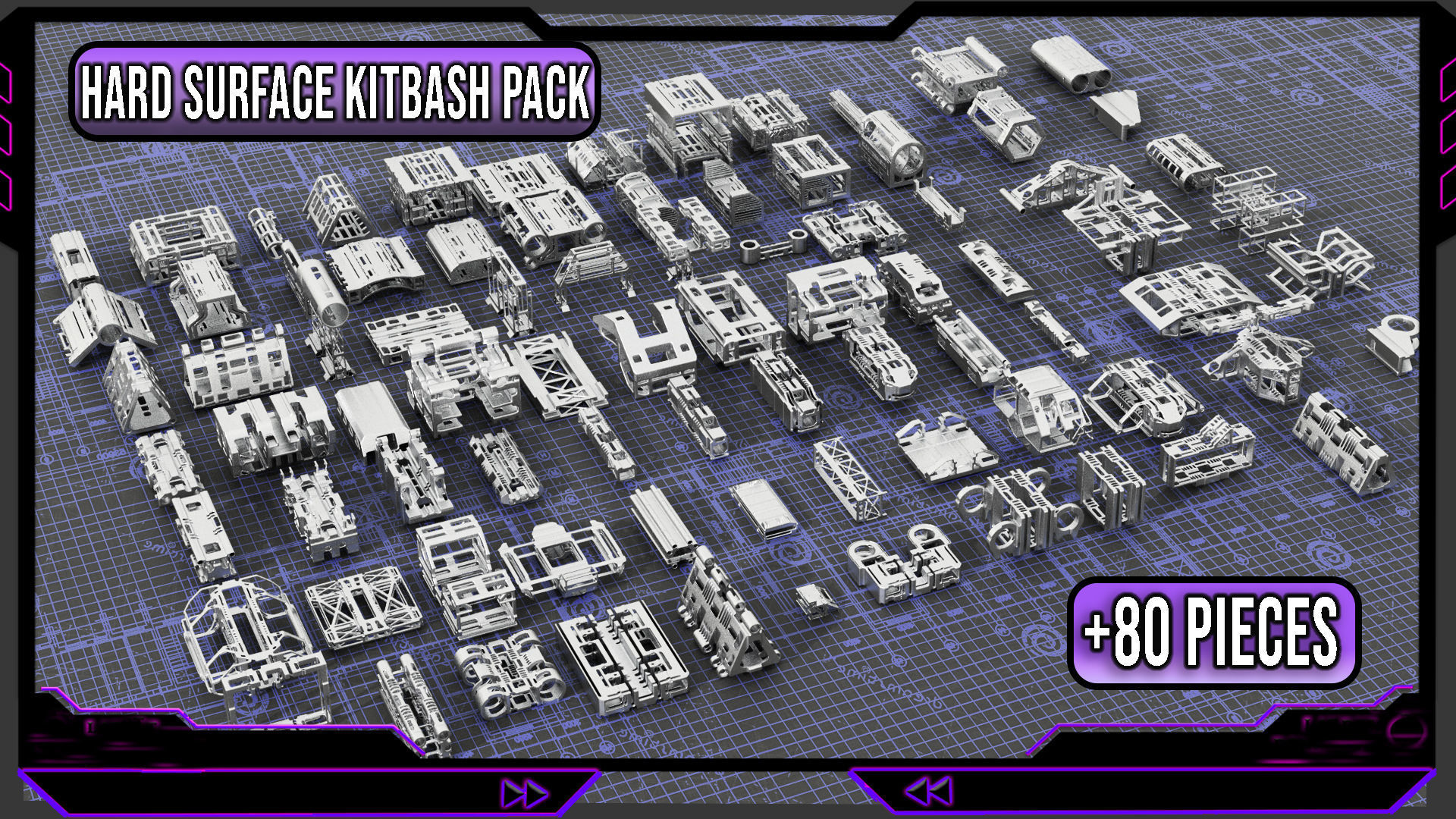 84 Hard Surface Mechanical Sci-Fi Kitbash Pack 3D model_1