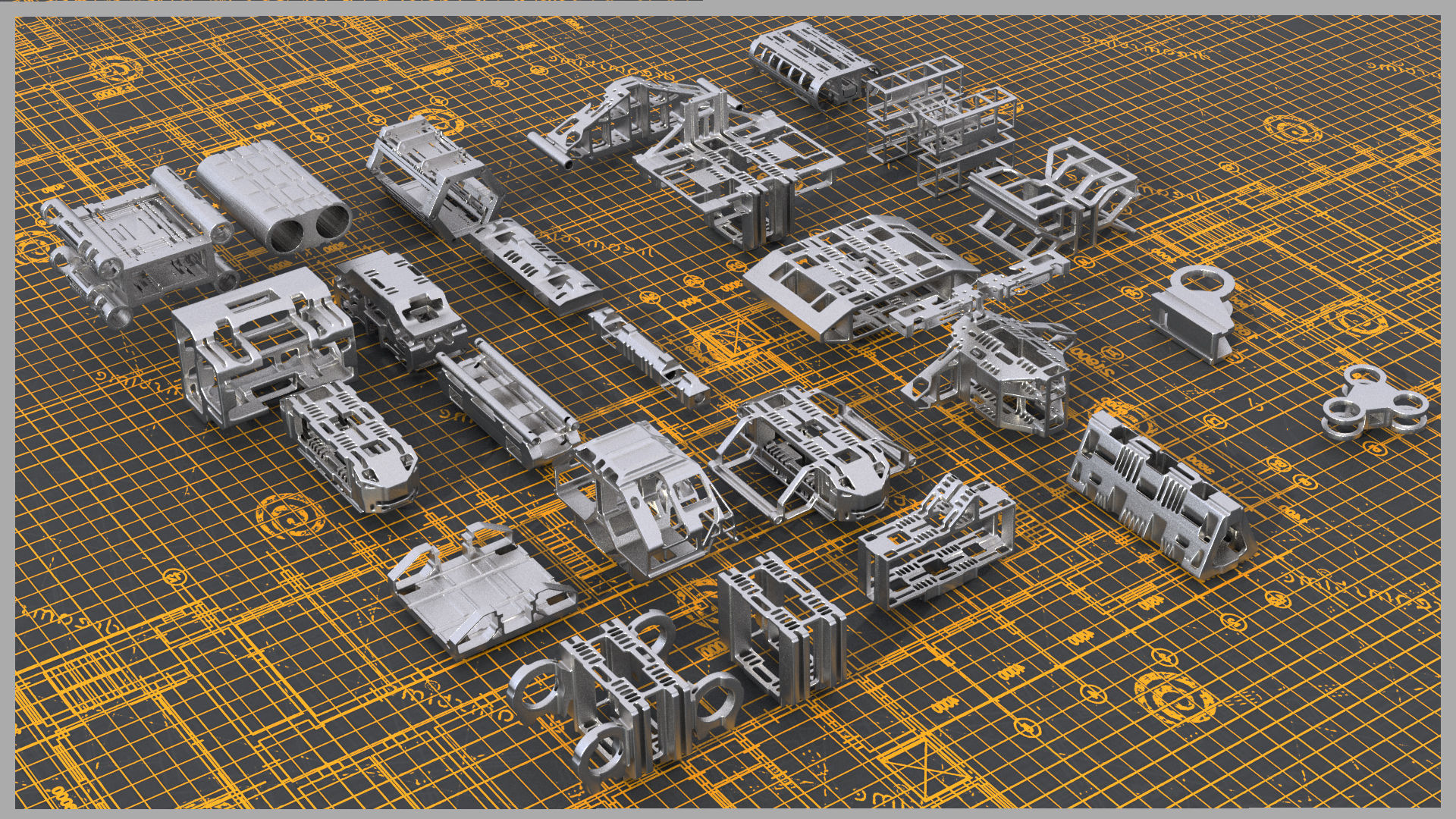 84 Hard Surface Mechanical Sci-Fi Kitbash Pack 3D model_3
