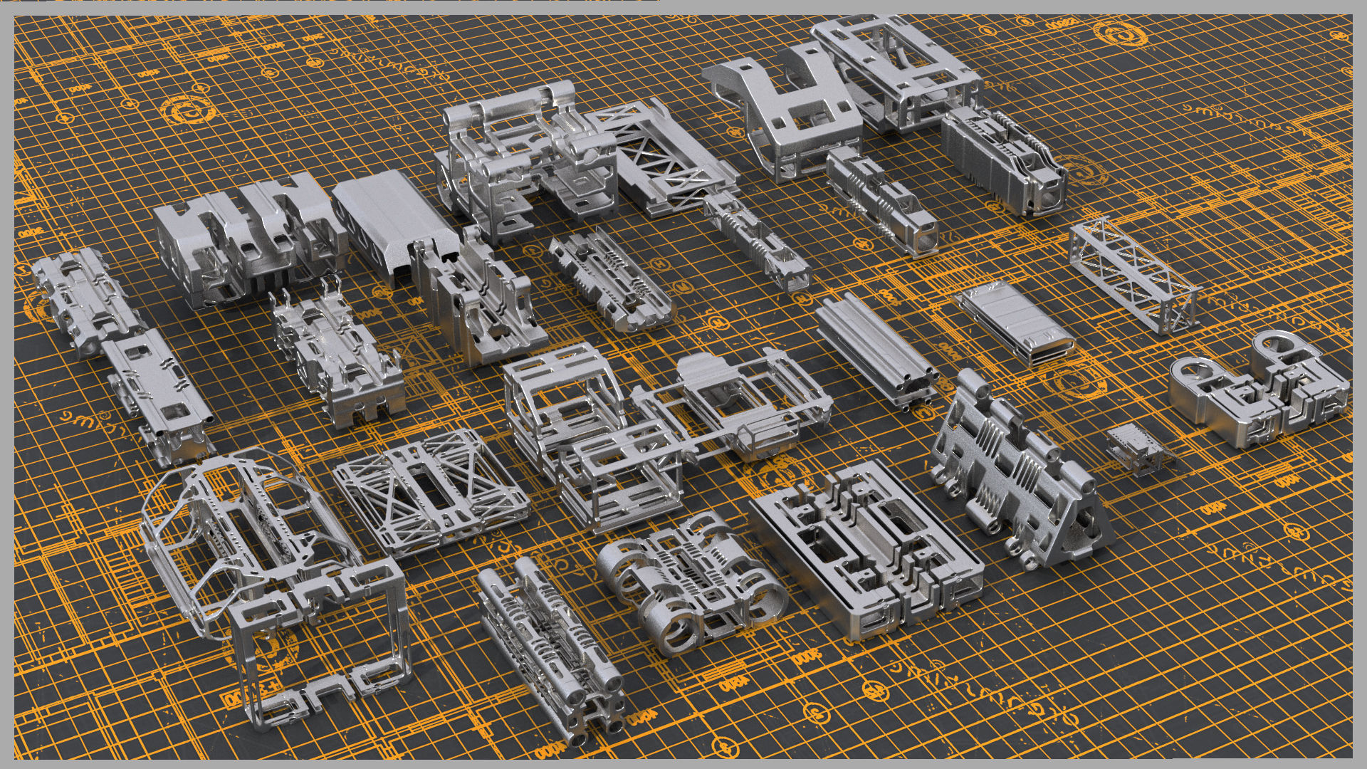 84 Hard Surface Mechanical Sci-Fi Kitbash Pack 3D model_2