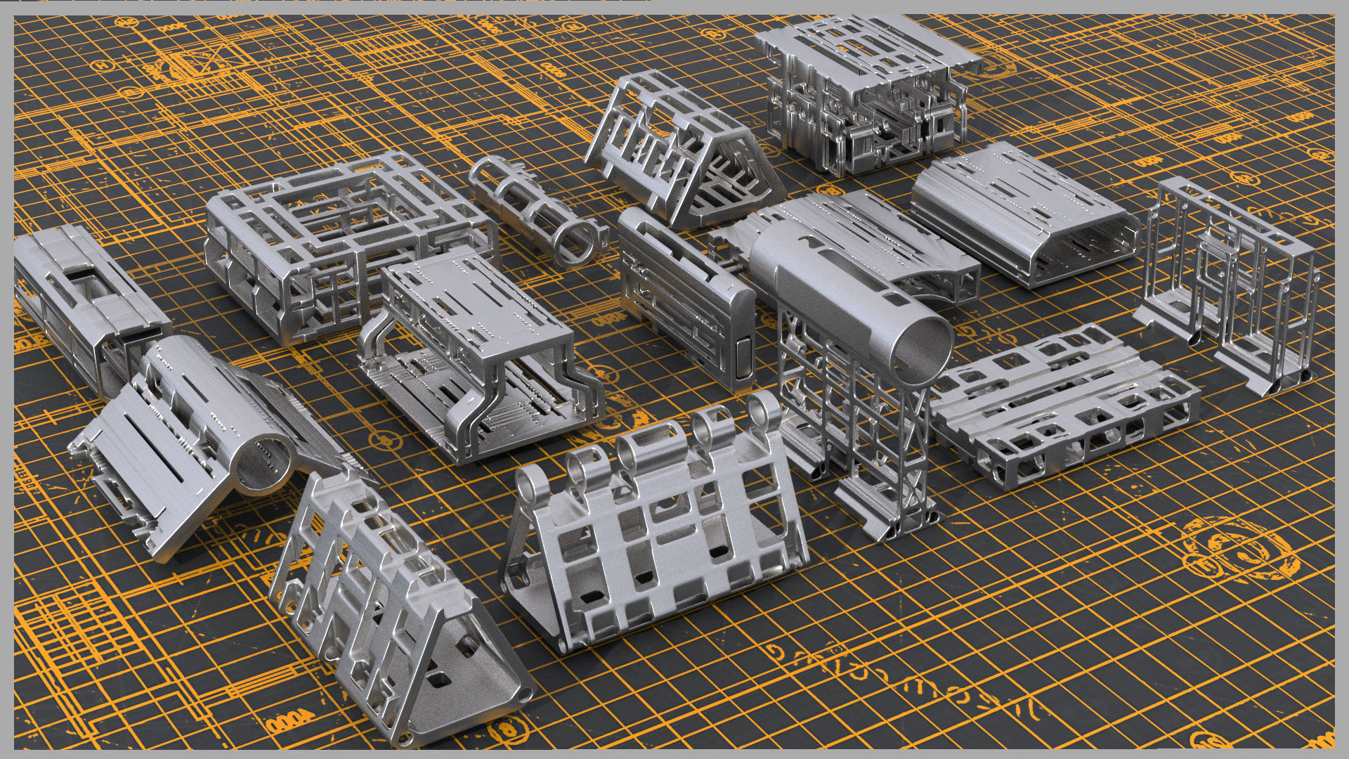 84 Hard Surface Mechanical Sci-Fi Kitbash Pack 3D model_5