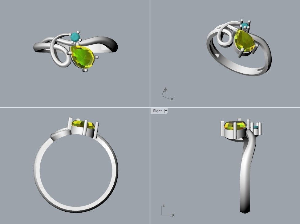 Women ring with gems 3dm stl 3D print model_12