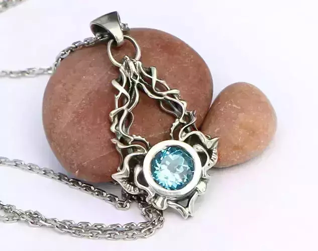  Pendant model with a round stone - Jewelry 3D model