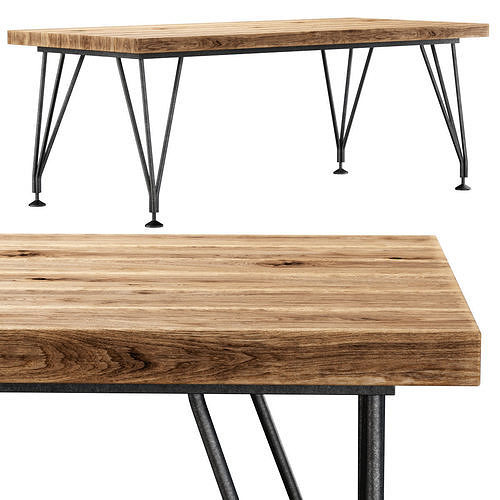 Wooden dining table  Low-poly 3D model
