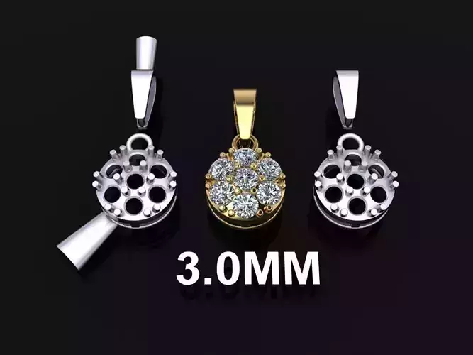 Round Cluster Diamond Pendant 3mm 7 STONE