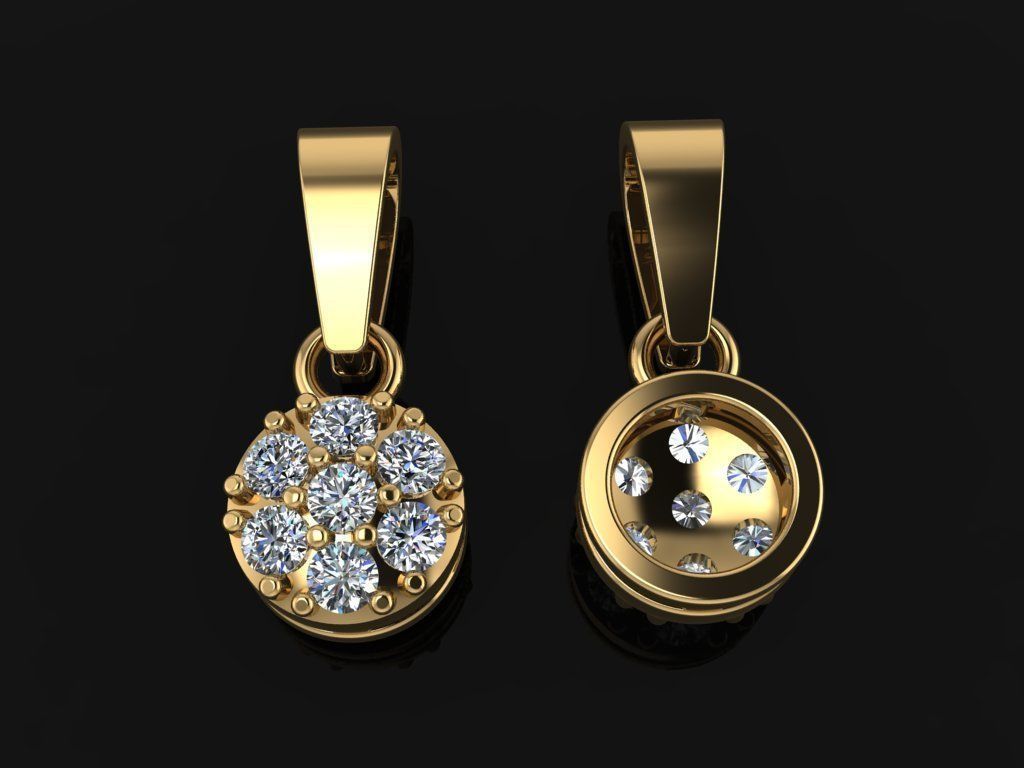 Round Cluster Diamond Pendant 7 STONE MIX SIZES 3D print model_11