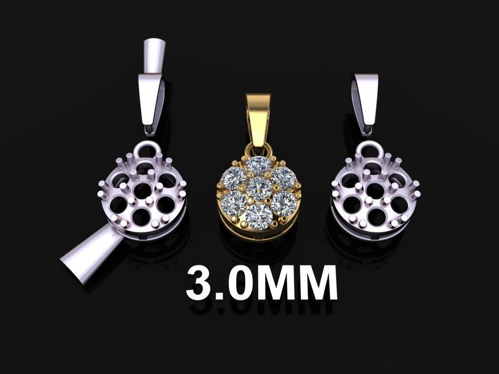 Round Cluster Diamond Pendant 7 STONE MIX SIZES 3D print model_3