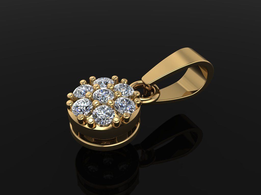 Round Cluster Diamond Pendant 7 STONE MIX SIZES 3D print model_9