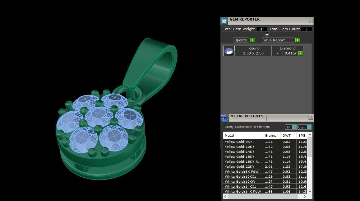 Round Cluster Diamond Pendant 7 STONE MIX SIZES 3D print model_8