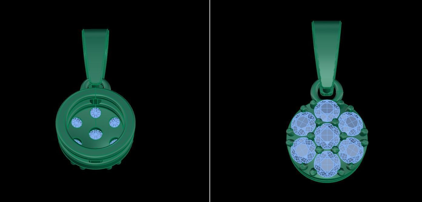 Round Cluster Diamond Pendant 7 STONE MIX SIZES 3D print model_14