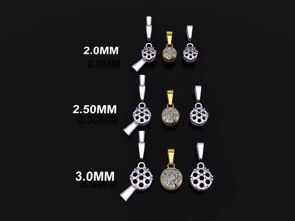 Round Cluster Diamond Pendant 7 STONE MIX SIZES 3D print model_0