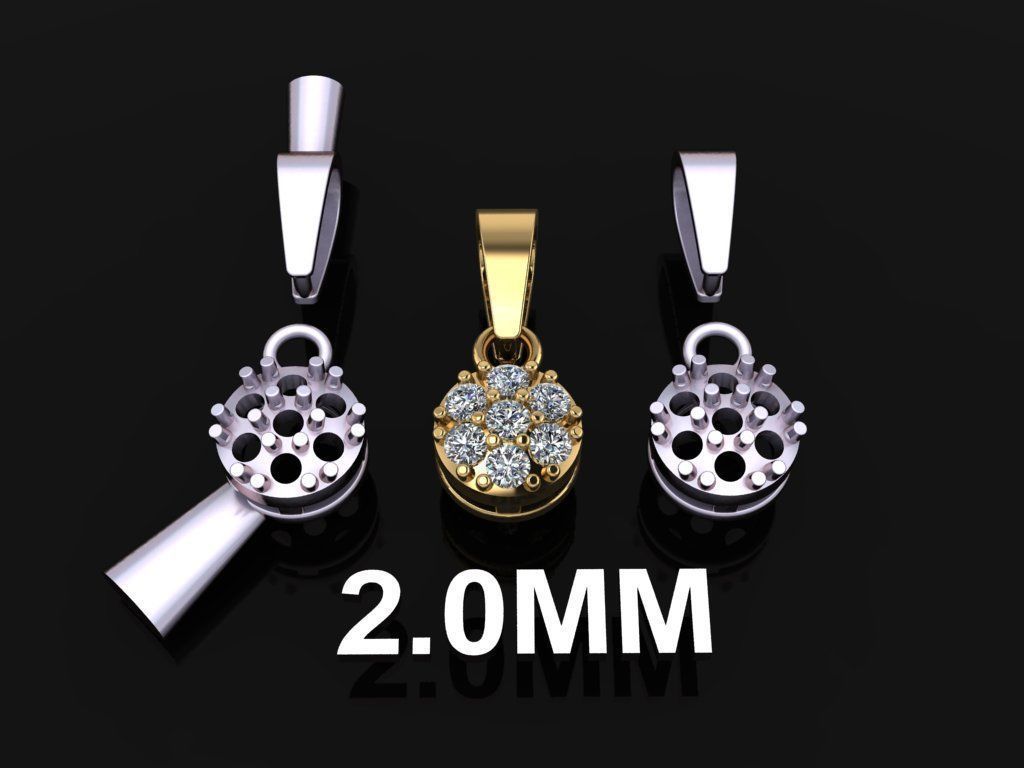 Round Cluster Diamond Pendant 7 STONE MIX SIZES 3D print model_1