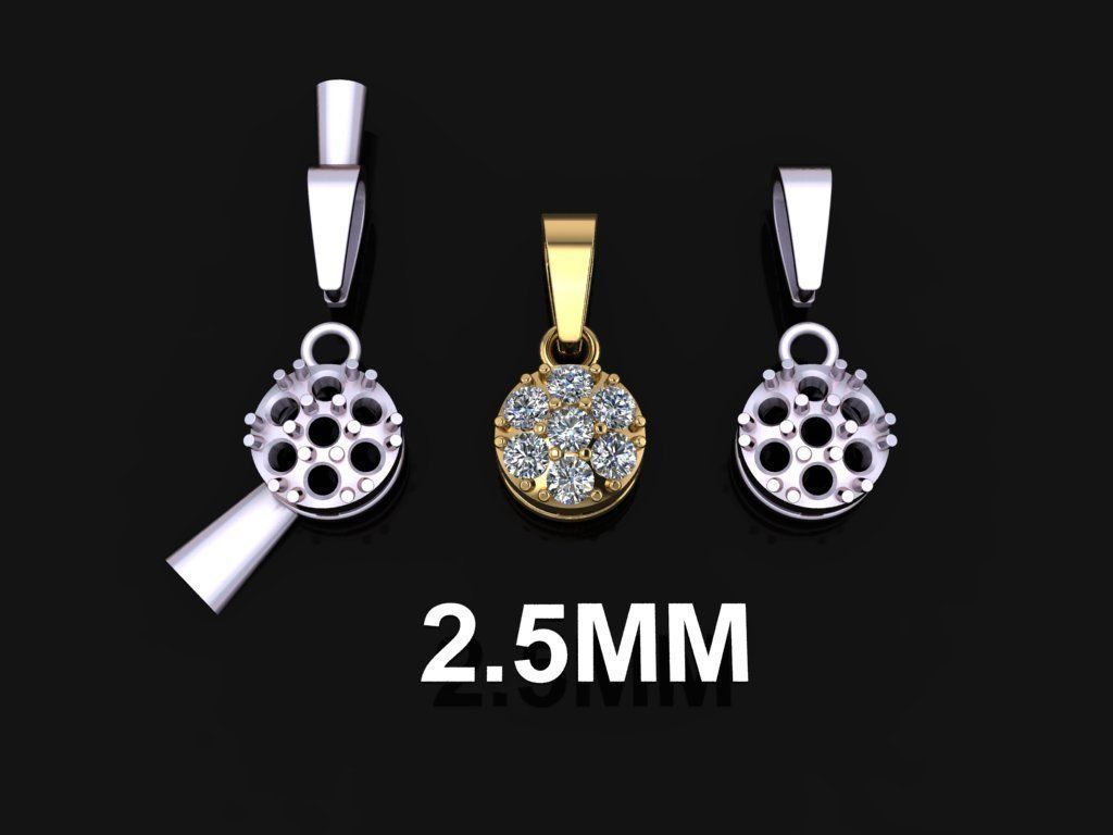 Round Cluster Diamond Pendant 7 STONE MIX SIZES 3D print model_2