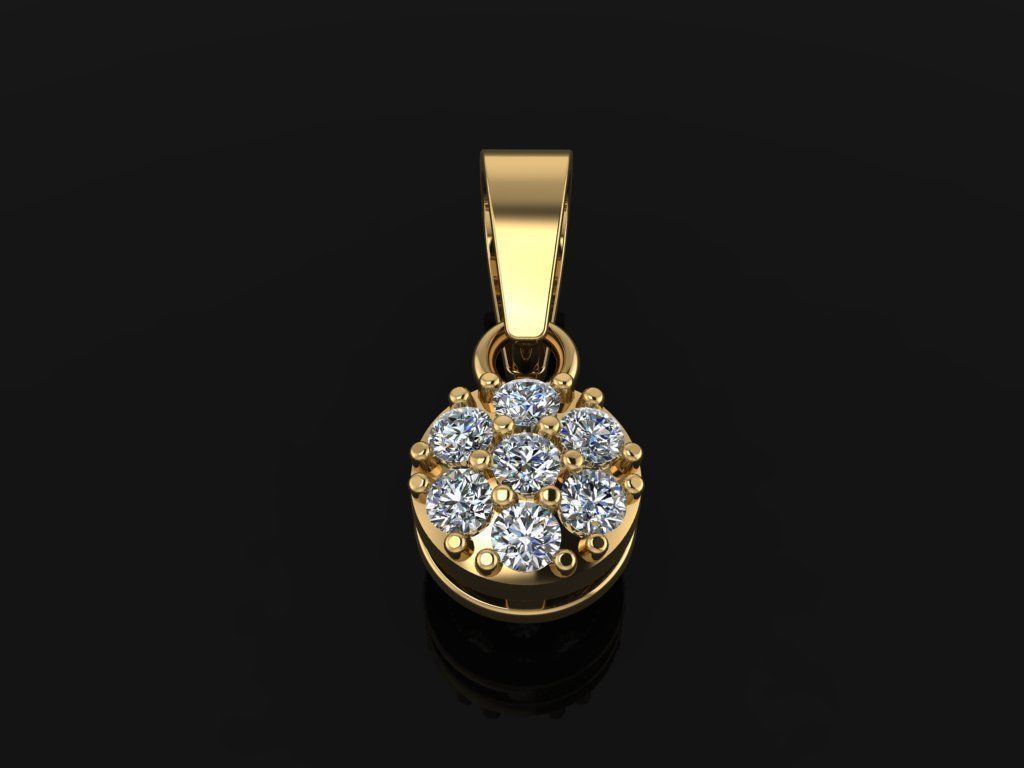 Round Cluster Diamond Pendant 7 STONE MIX SIZES 3D print model_12