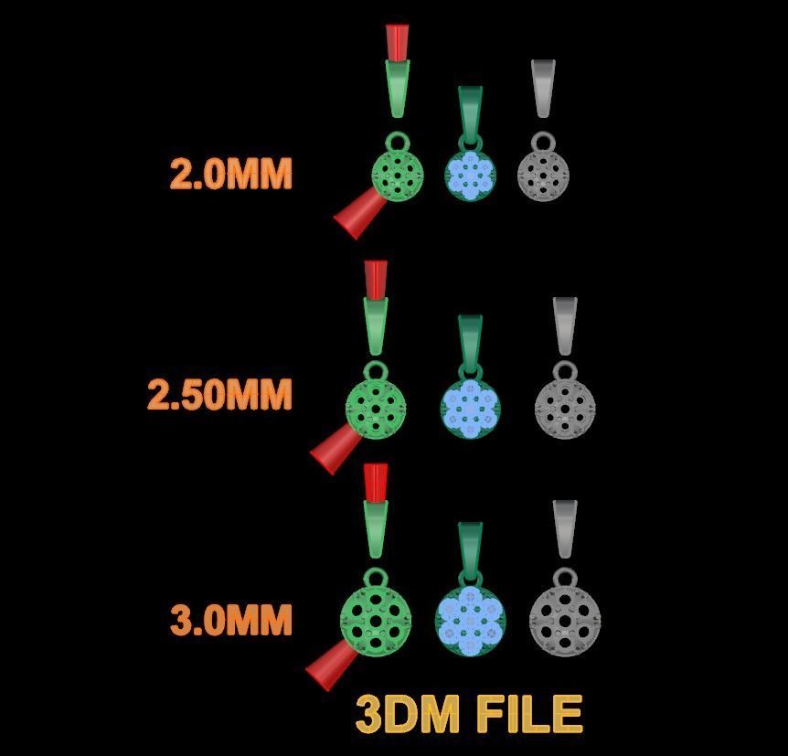 Round Cluster Diamond Pendant 7 STONE MIX SIZES 3D print model_5