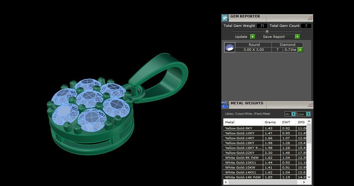 Round Cluster Diamond Pendant 7 STONE MIX SIZES 3D print model_6