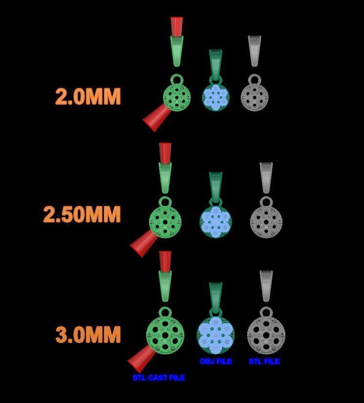 Round Cluster Diamond Pendant 7 STONE MIX SIZES 3D print model_4