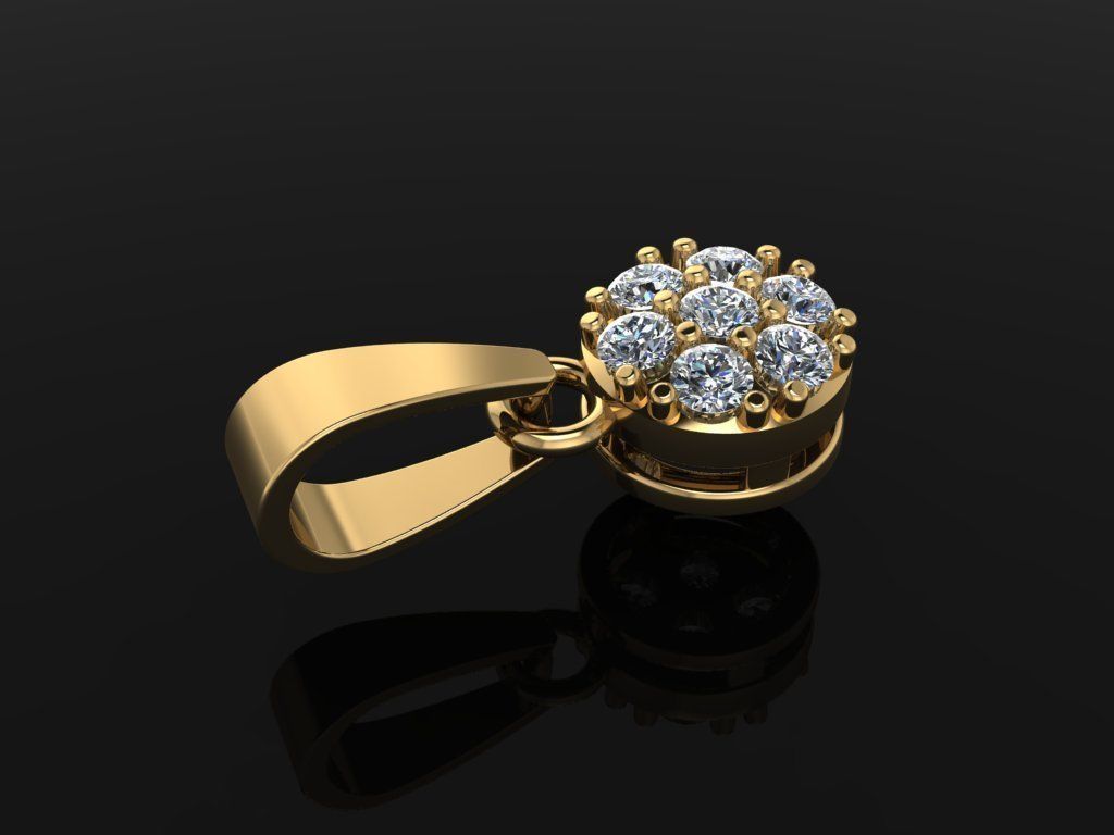Round Cluster Diamond Pendant 7 STONE MIX SIZES 3D print model_10