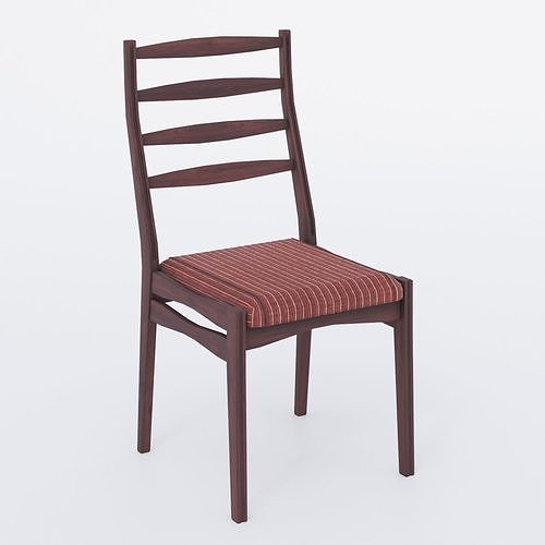  Wooden chair with fabric seat 002  Low-poly 3D model