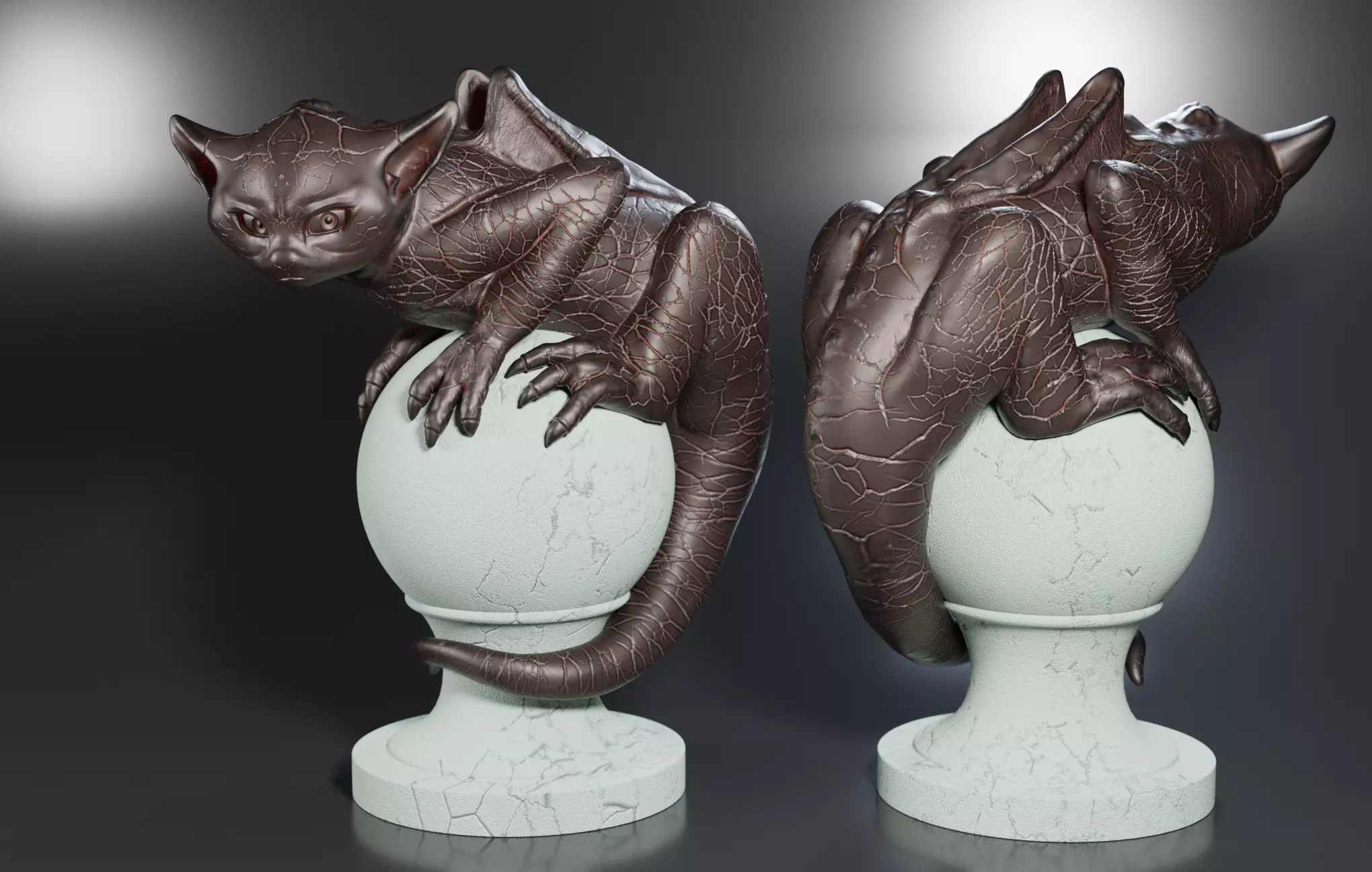 Gargoyle two dragon figurines 3D print model