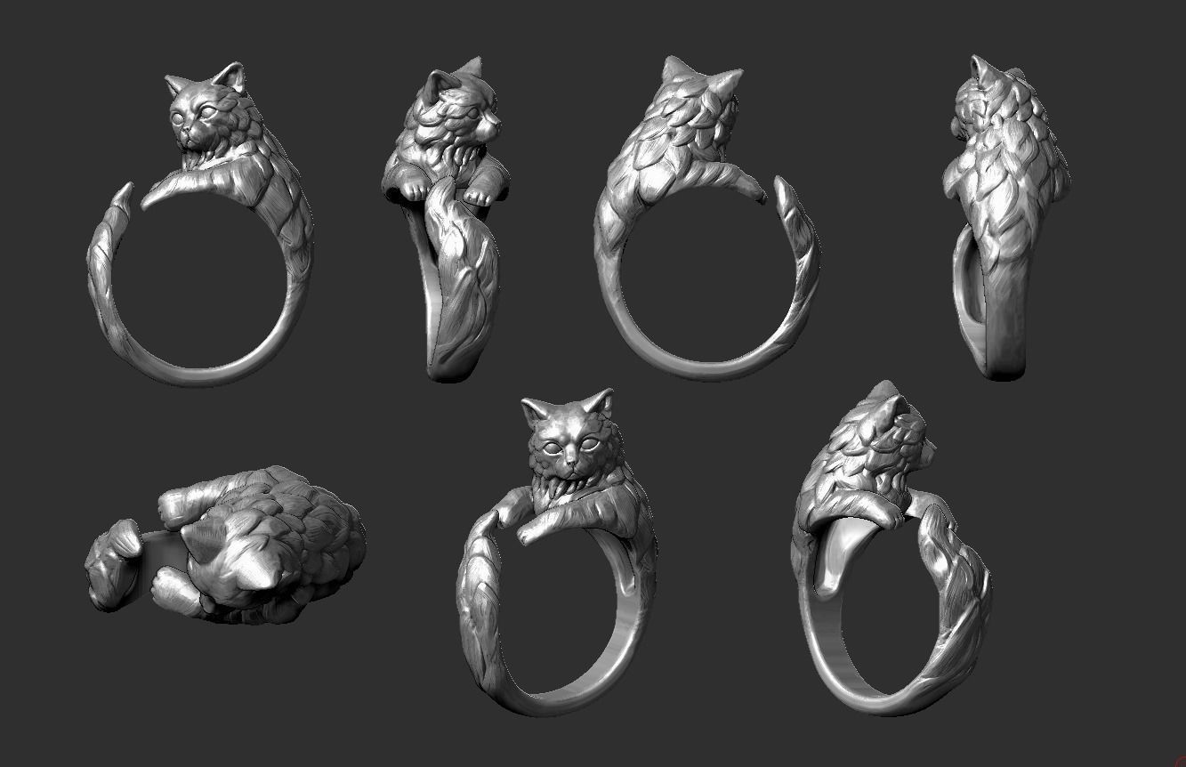 resizable cat ring 3D print model_10
