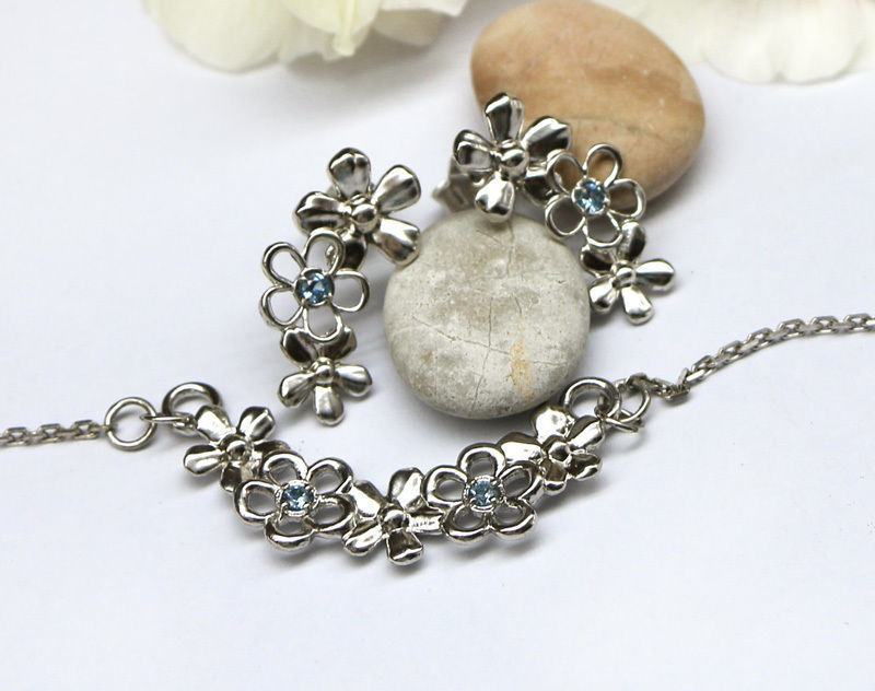 Jewelry pendant and earrings with flowers - stl and obj files 3D print model_1