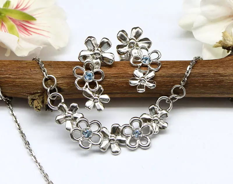 Jewelry pendant and earrings with flowers - stl and obj files 3D print model_0