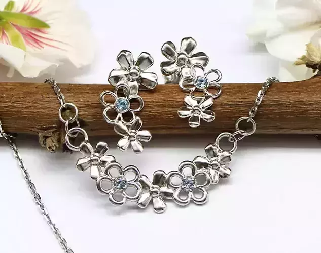 Jewelry pendant and earrings with flowers - stl and obj files