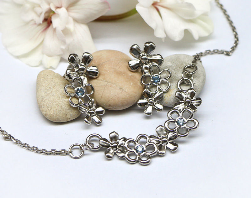 Jewelry pendant and earrings with flowers - stl and obj files 3D print model_5