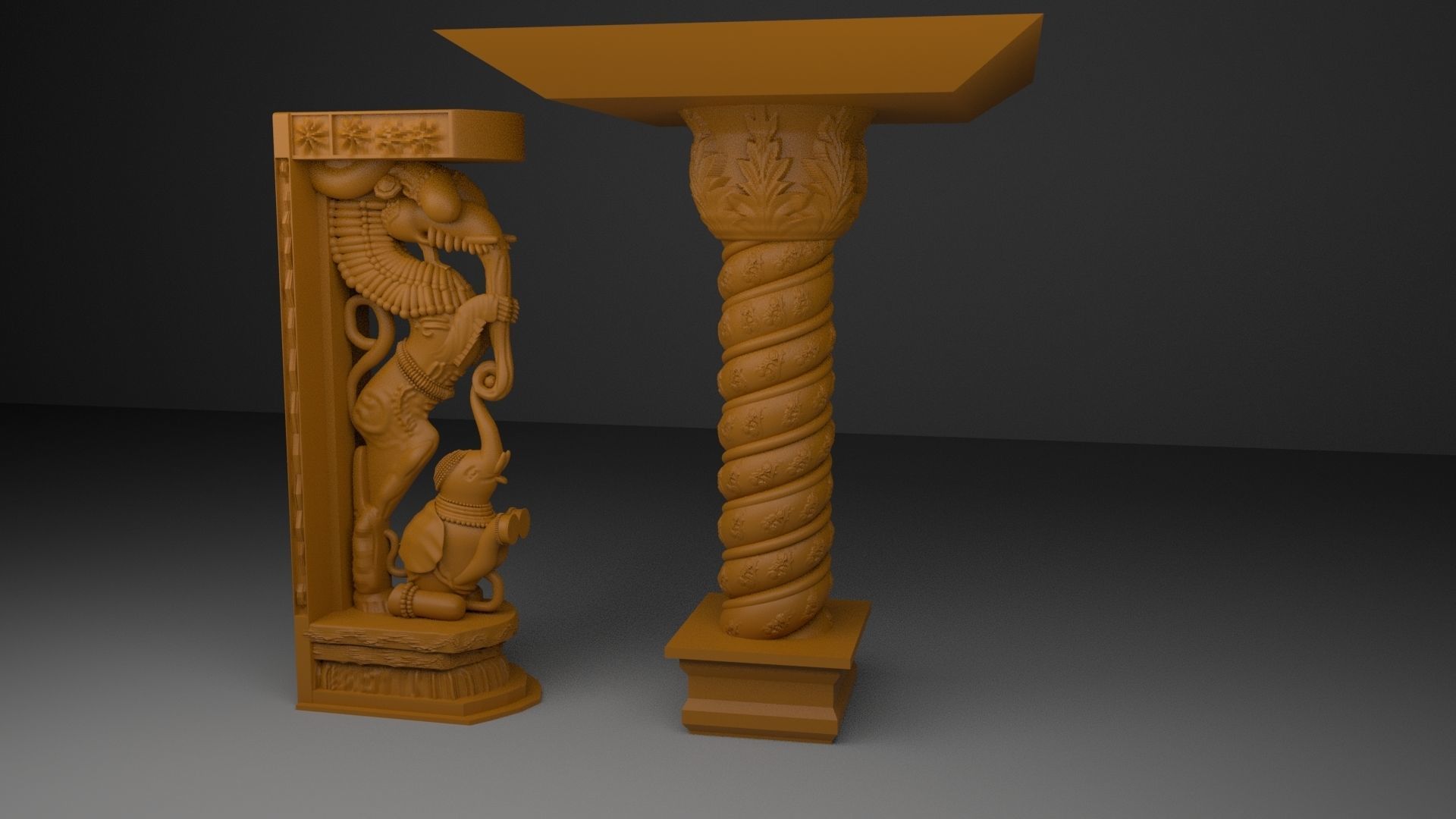Yaali Vyala and pillar 3D model_3