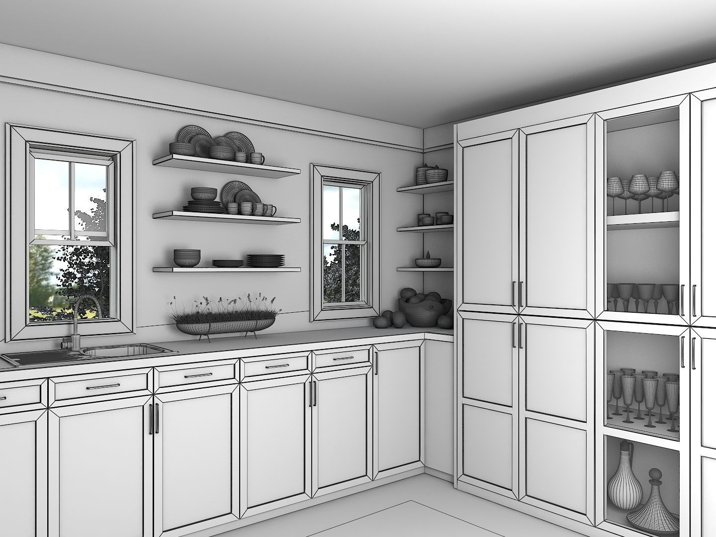 Brick Wall Kitchen 3D model_5