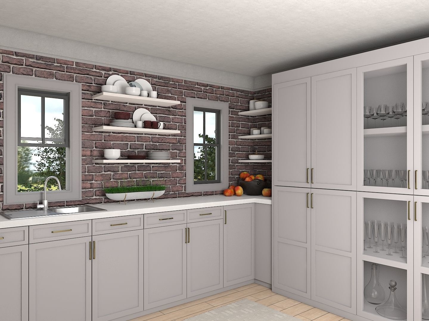 Brick Wall Kitchen 3D model_2