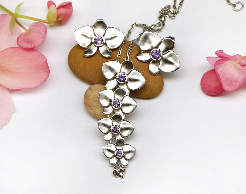 Set - Orchid 3D models to download - Ring - pendant - earrings 3D print model_1