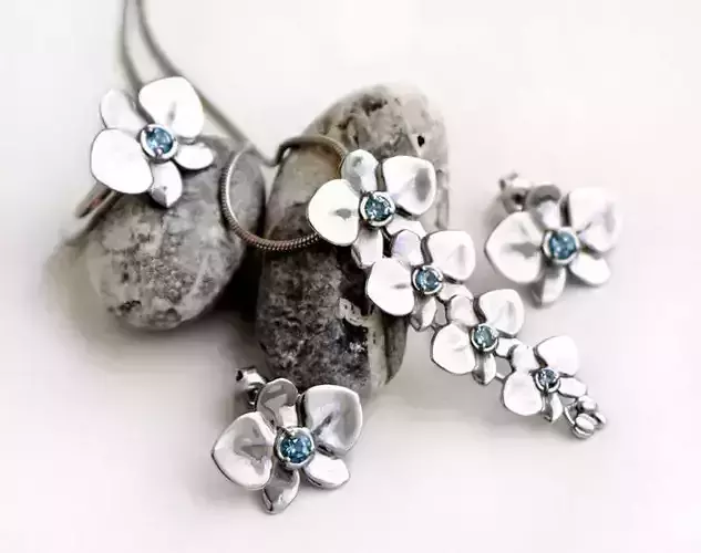 Set - Orchid 3D models to download - Ring - pendant - earrings