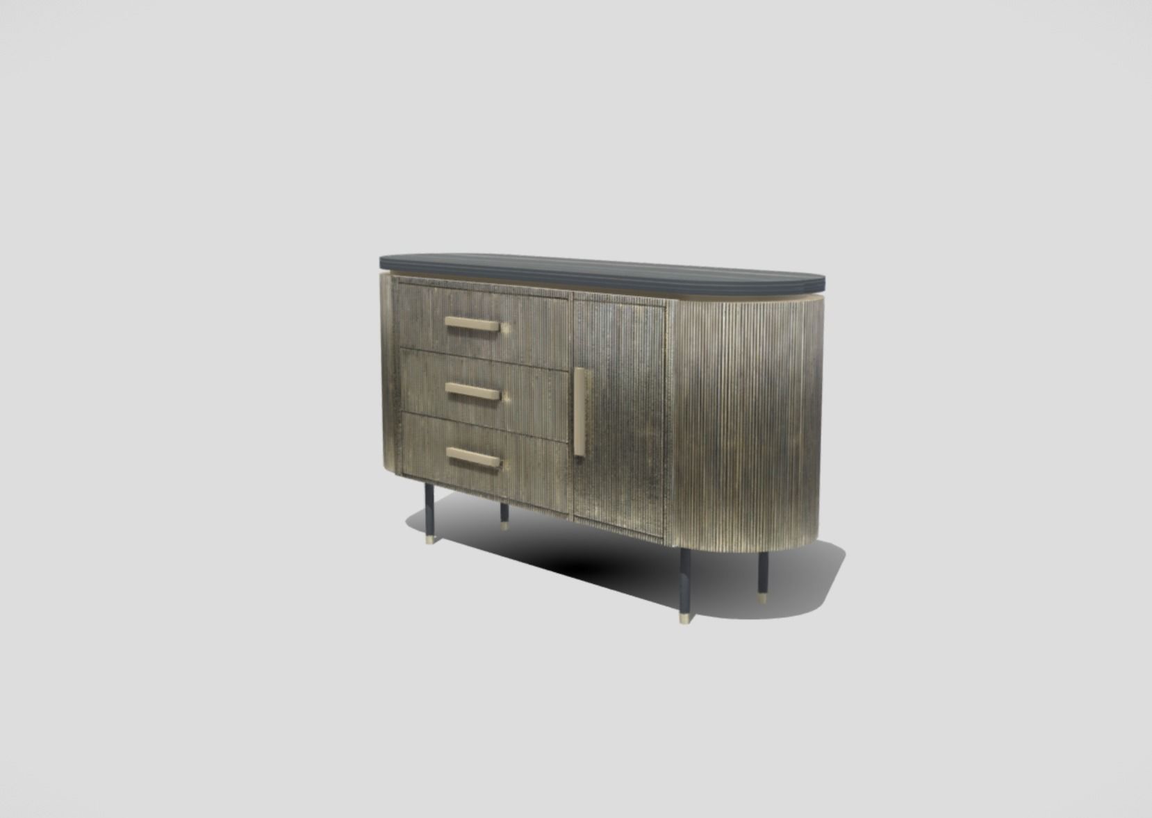 Contemporary buffet bar in golden iron with marble top in grey  3D model_1
