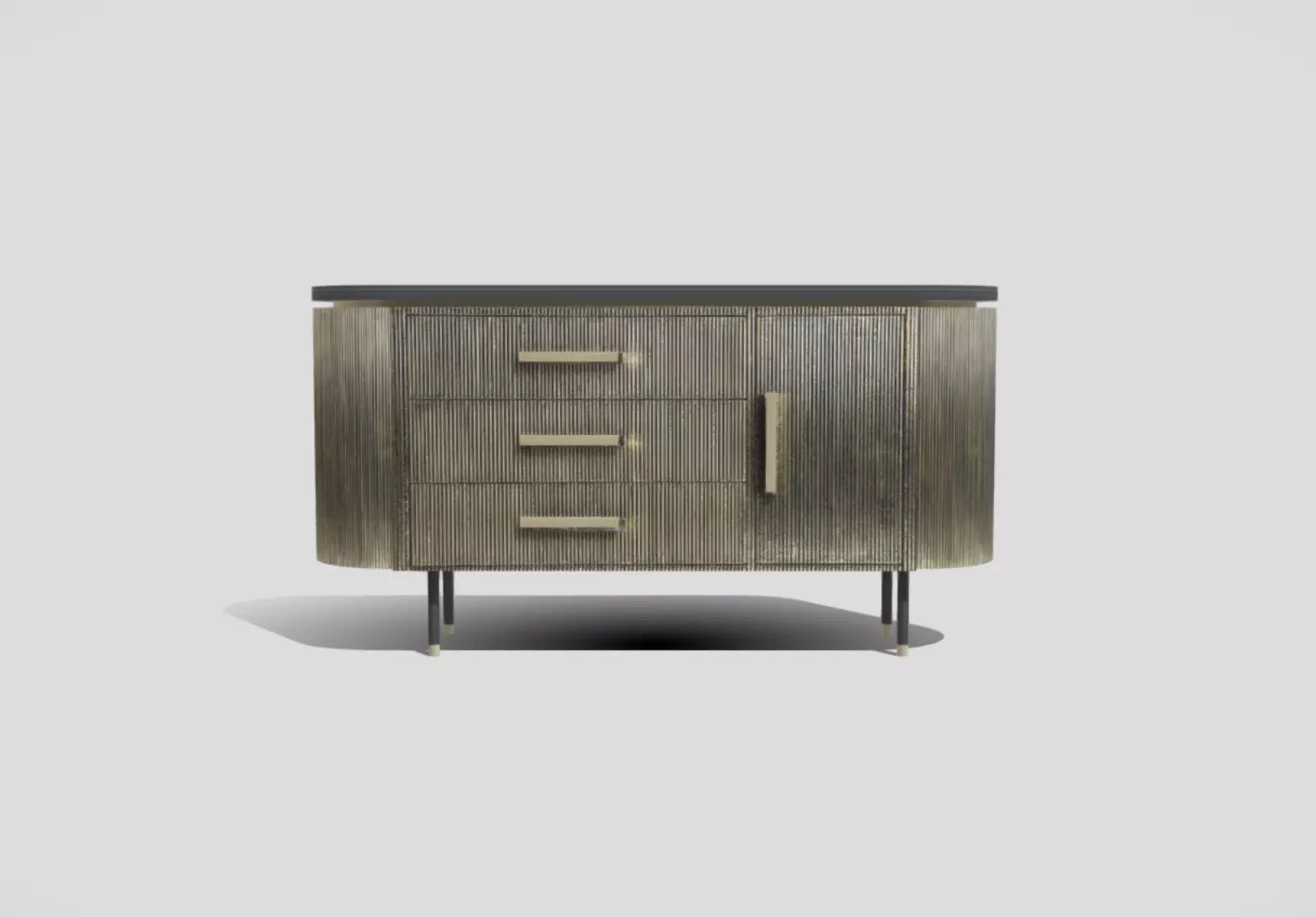 Contemporary buffet bar in golden iron with marble top in grey  3D model_0