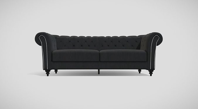 Vintage style upholstered black sofa with black wooden legs Free 3D model