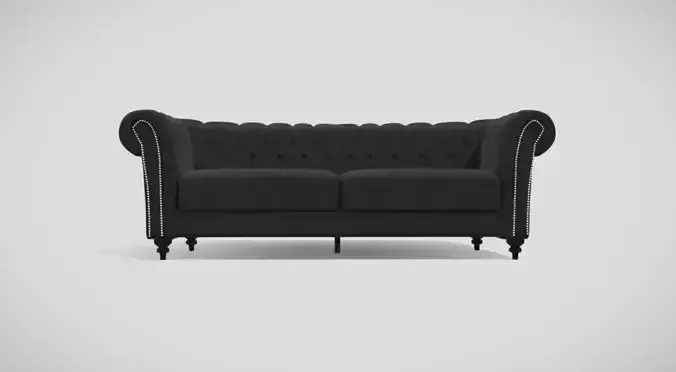 Vintage style upholstered black sofa with black wooden legs Free 3D model