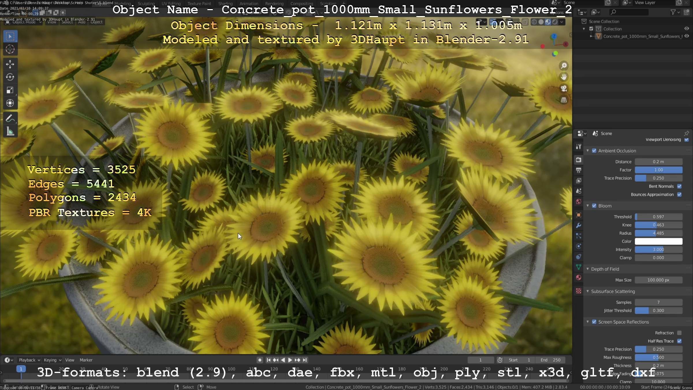 Small Sunflowers in Concrete Pipe Pots 3D Model Collection_42