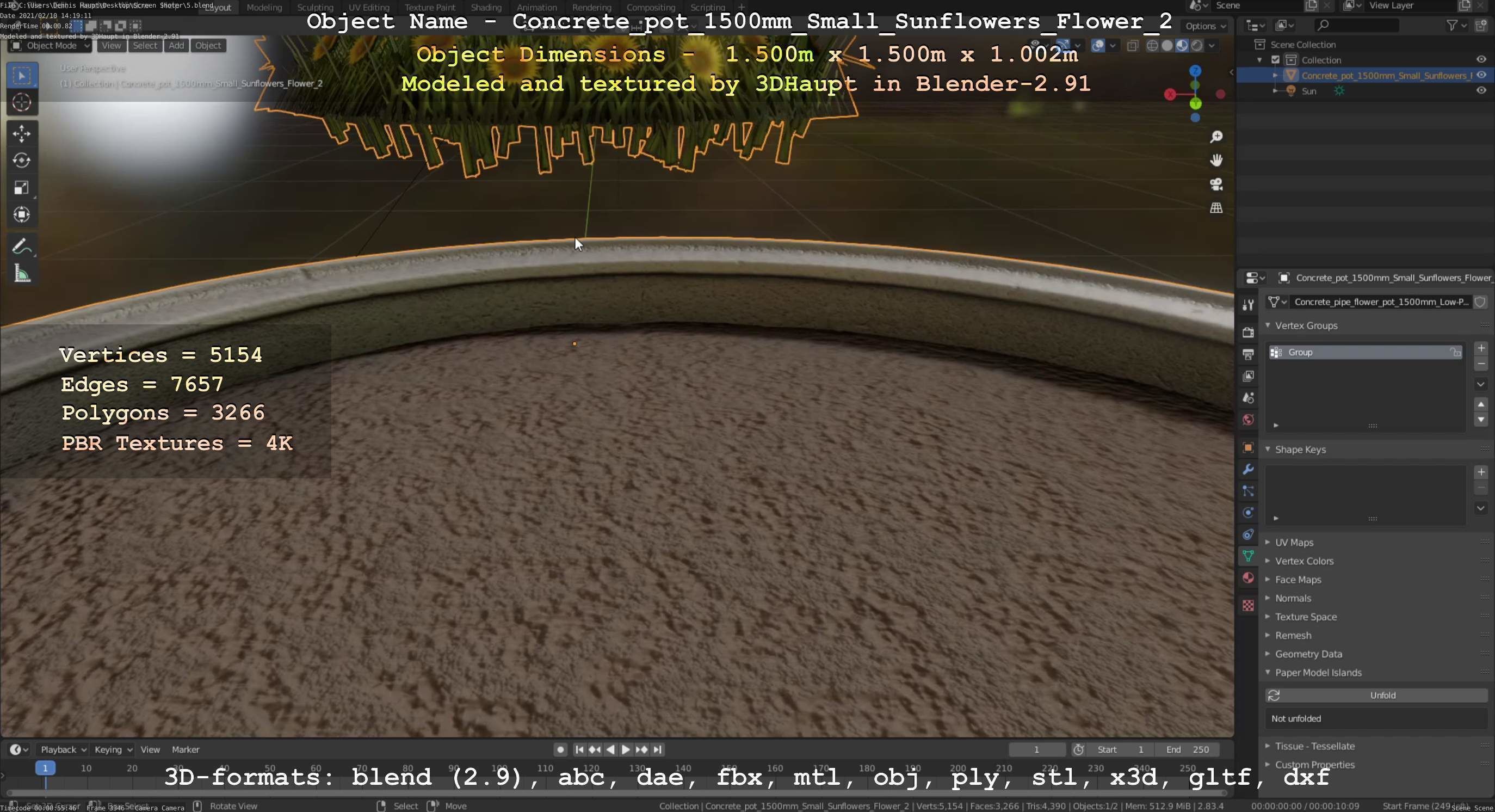 Small Sunflowers in Concrete Pipe Pots 3D Model Collection_25